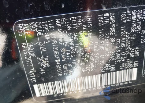 2023 Nissan Rogue Sv Intelligent Awd из США, поврежденный, VIN JN8BT3BBXPW485016